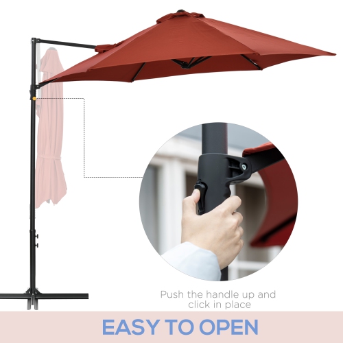 Outsunny 8.5FT Offset Patio Umbrella with 360° Rotation, Outdoor Cantilever Roma Parasol Hanging Sun Shade Canopy Shelter with Cross Base, Wine Red