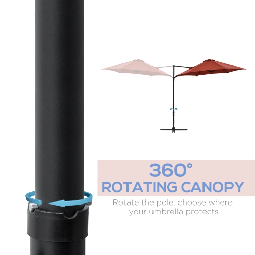 Outsunny 8.5FT Offset Patio Umbrella with 360° Rotation, Outdoor Cantilever Roma Parasol Hanging Sun Shade Canopy Shelter with Cross Base, Wine Red