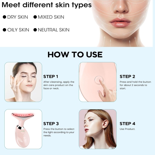 Lance thérapeutique à lumière rouge LED 7 couleurs pour le visage et le cou – Outil de soin de la peau à la maison avec lumière bleue et massage