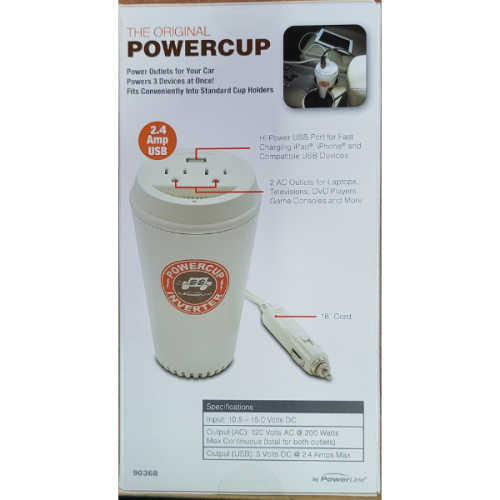 Onduleur portatif de 200/400 W PowerCup de Powerline 90368 avec port d’alimentation USB