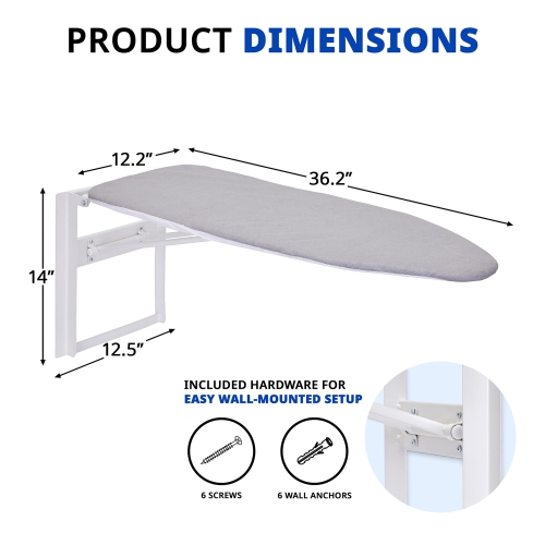 Ivation 36.2” x 12.2” Ironing Board, Fold Down Iron Board Holder and Ironing Board Cover, Gray