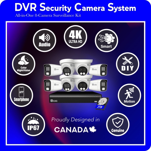 【Nouveau 2025】 Elder – Système de surveillance résidentielle d'extérieur avec fil à 8 caméras 4K à projecteur ponctuel, NVR 8 canaux 2 To, vision