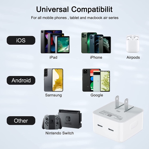 [Apple MFi CERT] 35W Dual USB C PD 3.0 Fast Wall Charger Power Adapter + USB C & Lightning Cable for iPhone 15 iPad Samsung Google