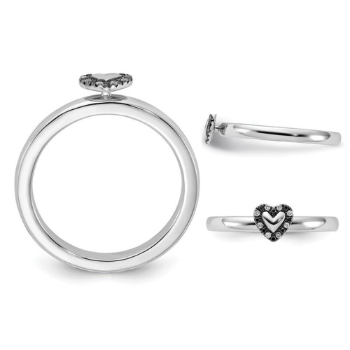 Sterling Silver Heart Promise Ring with Black and White Accent Diamonds