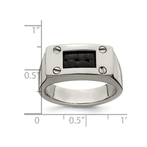 Mens Titanium Ring with Black Leather Insert