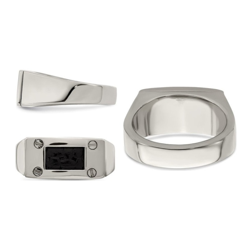 Mens Titanium Ring with Black Leather Insert