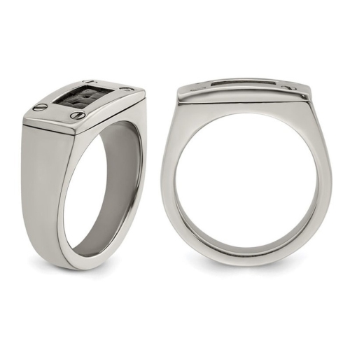 Mens Titanium Ring with Black Leather Insert