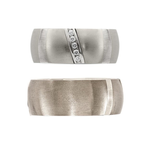 Mens 1/10 Carat Diamond Ring Band in Brushed Titanium