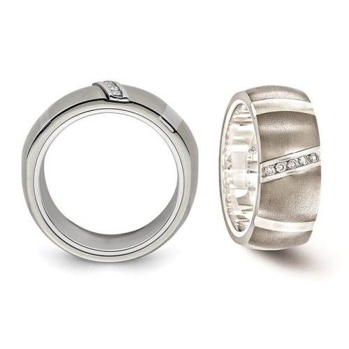 Mens 1/10 Carat Diamond Ring Band in Brushed Titanium