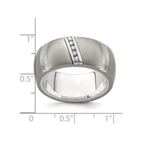 Mens 1/10 Carat Diamond Ring Band in Brushed Titanium