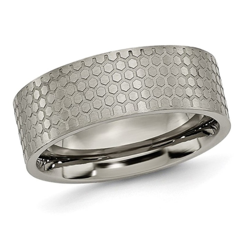 Image 1 of 4.. Mens Titanium Pattern Brushed Flat Band Ring 8mm