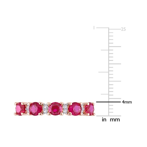 1.62 Carat Lab-Created Ruby and White Sapphire Ring Band in Rose Plated Sterling Silver