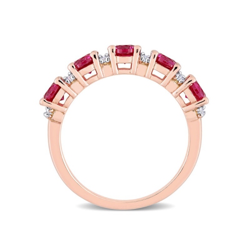 1.62 Carat Lab-Created Ruby and White Sapphire Ring Band in Rose Plated Sterling Silver