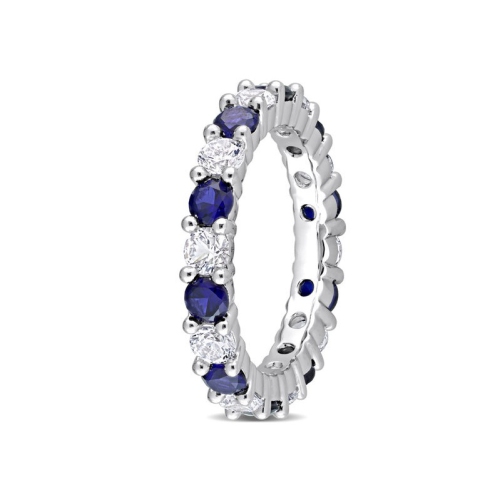 3,50 carats Anneau en saphir bleu et blanc cr???? en laboratoire en argent sterling