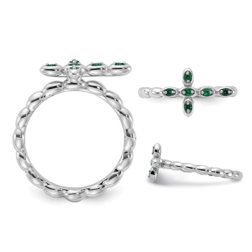 1/10 Carat Lab-Created Emerald Cross Ring in Sterling Silver