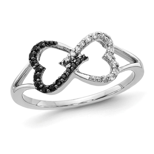 Image 1 of 5.. 1/7 Carat Black & White Diamond Heart Promise Ring in 14K White Gold