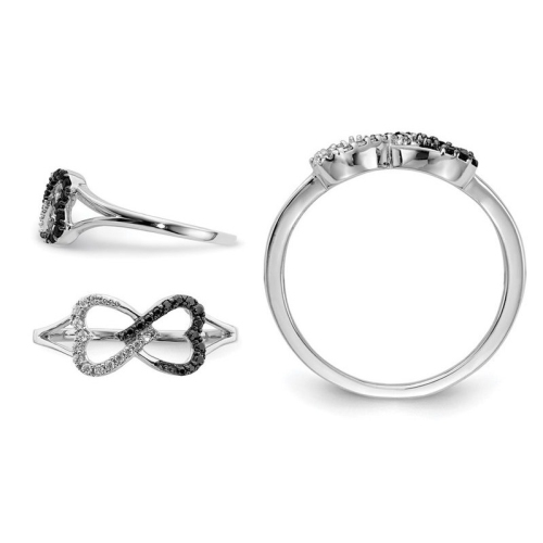 1/7 Carat Black & White Diamond Heart Promise Ring in 14K White Gold