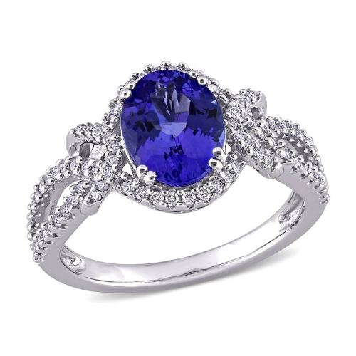 Image 1 of 4.. 1.79 Carat Oval Tanzanite Ring in 14K White Gold with Diamonds