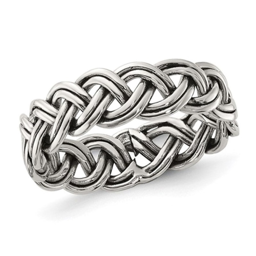 GEM AND HARMONY  Polished Sterling Braided Band (6Mm) In Silver