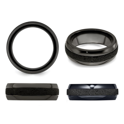 MENS BLACK TITANIUM 8 mm Band de bande avec la Cr?¿te noire