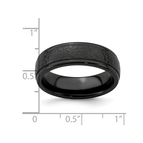 Mens or Ladies Black Titanium 7mm Hammered Band Ring