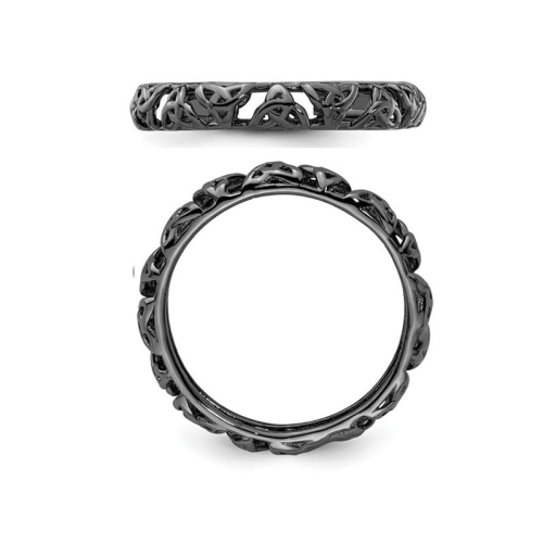 Bague de bande de n?ôuds celtique noire en argent sterling en argent sterling