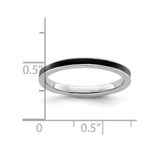 Sterling Silver Band Ring with Black Enamel