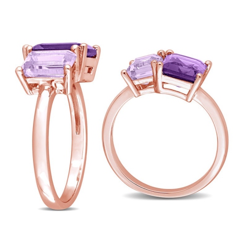 3.10 Carat Amethyste et anneau d'octogone rose en argent sterling rose