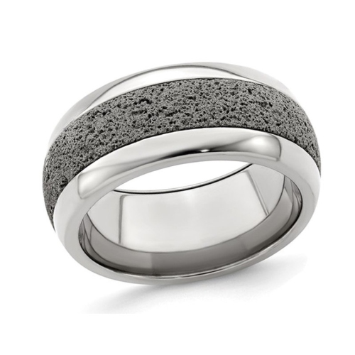 Mens Titanium 10mm Pattern Band Ring with Grey Crete