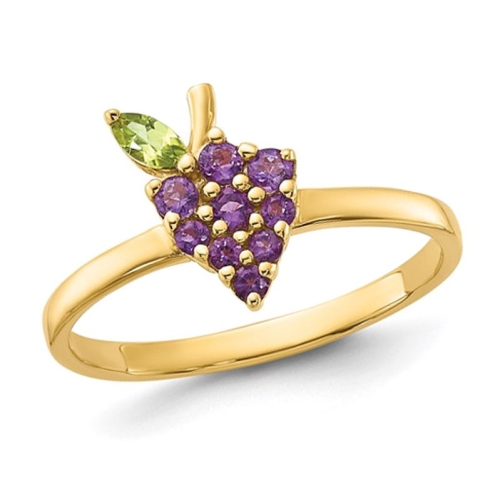 GEM AND HARMONY  3/10 Carat (Ctw) Amethyst And Peridot Grape Ring In 14K Gold In Yellow