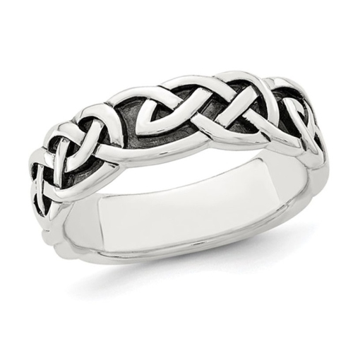 GEM AND HARMONY  Sterling Antiqued Celtic Knot Band Ring In Silver