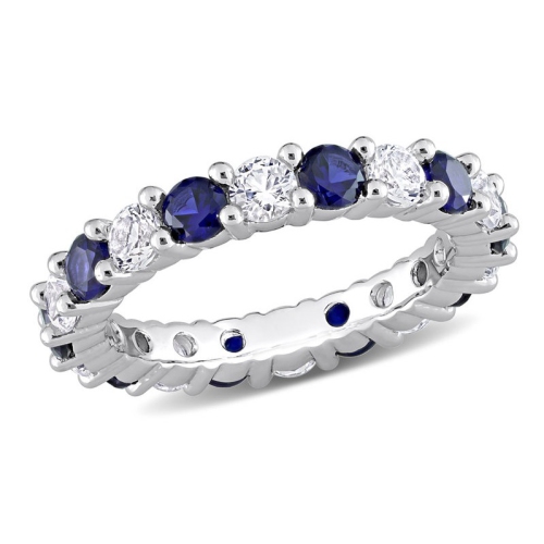 3,50 carats Anneau en saphir bleu et blanc cr???? en laboratoire en argent sterling