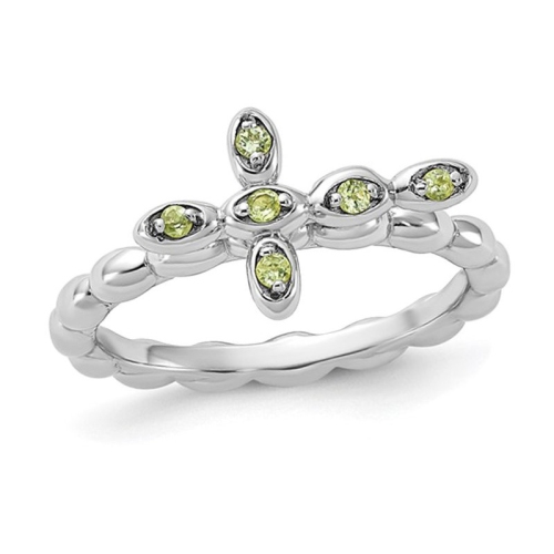 GEM AND HARMONY  1/10 Carat (Ctw) Peridot Cross Ring In Sterling In Silver