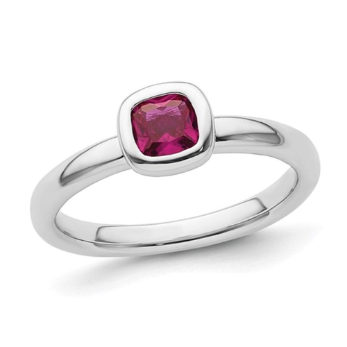 GEM AND HARMONY  3/5 Carat (Ctw) Cushion-Cut Lab-Created Ruby Ring In Sterling In Silver