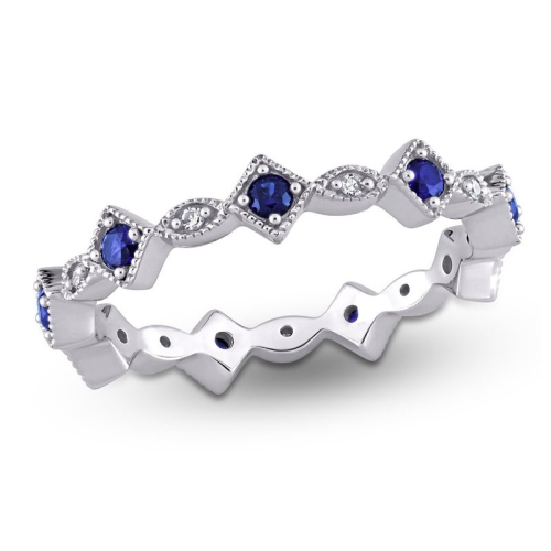 Bague éternité en or blanc 10 ct avec saphirs bleus synthétiques 3/8 ct