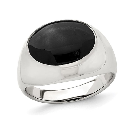 GEM AND HARMONY  2.25 Carat (Ctw) Lab-Created Oval Onyx Inlay Ring In Sterling Silver In Black