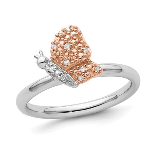 Anneau de papillon en argent sterling avec placage rose et diamants d'accent