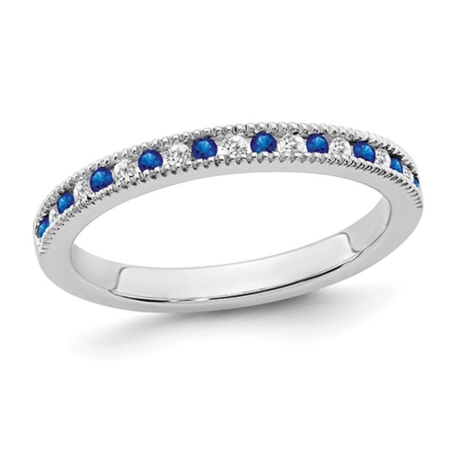 1/4 carat Blue Sapphire Semi-??ternit?? Bague de bande de mariage en or blanc 14K avec diamants
