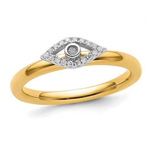 GEM AND HARMONY  1/12 Carat (Ctw) Diamond Evil Eye Ring In Plated Sterling In Silver