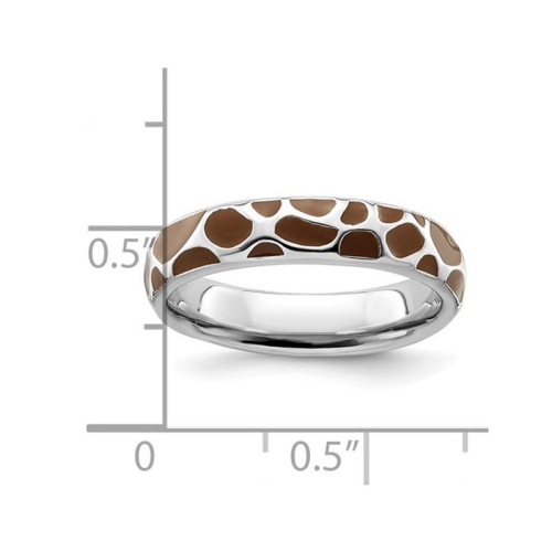 Sterling Silver Polished Enameled Animal Print Band Ring
