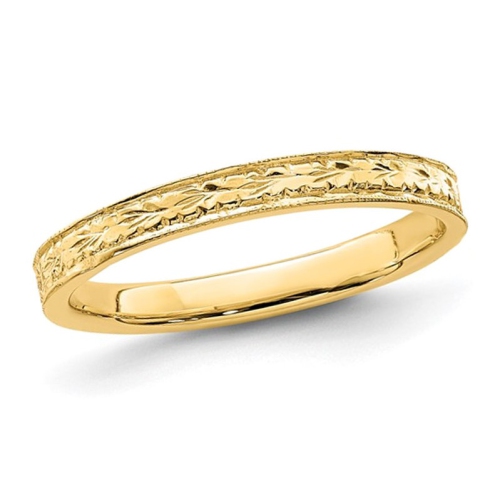 Anneau de bande florale poli en or jaune 14K