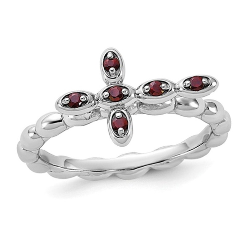 1/8 carat Garnet Cross Ring en argent sterling