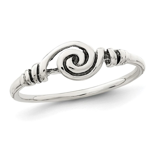 GEM AND HARMONY  Ladies Antiqued Swirl Ring In Sterling In Silver
