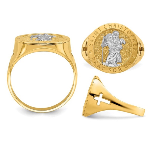 Bague Saint-Christophe, homme, or jaune 14 K