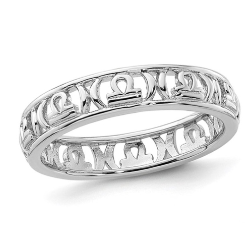 GEM AND HARMONY  Sterling Libra Zodiac Astrology Ring Band In Silver