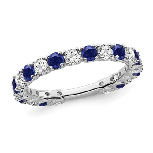 7/10 Carat Lab-Created Blue Sapphire Band 14k White Gold with 3/4 Carat (ctw) Diamonds
