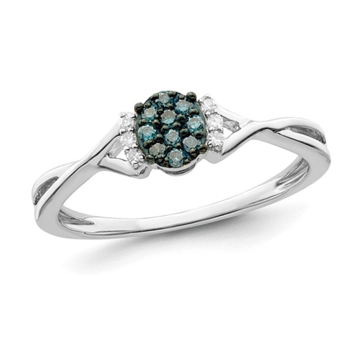 GEM AND HARMONY  1/8 Carat (Ctw) Diamond Cluster Ring In Sterling Silver In Blue