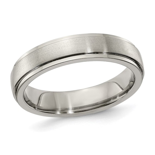 GEM AND HARMONY  Ladies Or Mens Titanium Brushed Step-Edge Band Ring (5Mm) In Multicolor