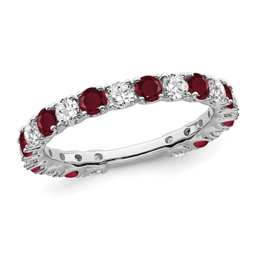 GEM AND HARMONY  7/10 Carat (Ctw) Lab-Created Ruby Band In 14K Gold With 3/4 Carat (Ctw) Diamonds In White