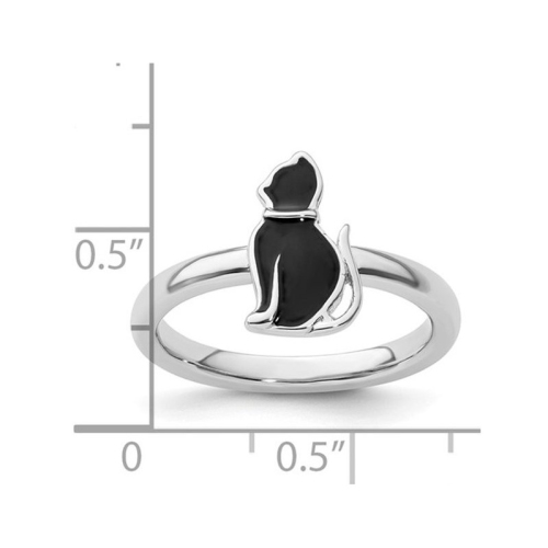 Sterling Silver Black Enameled Cat Ring